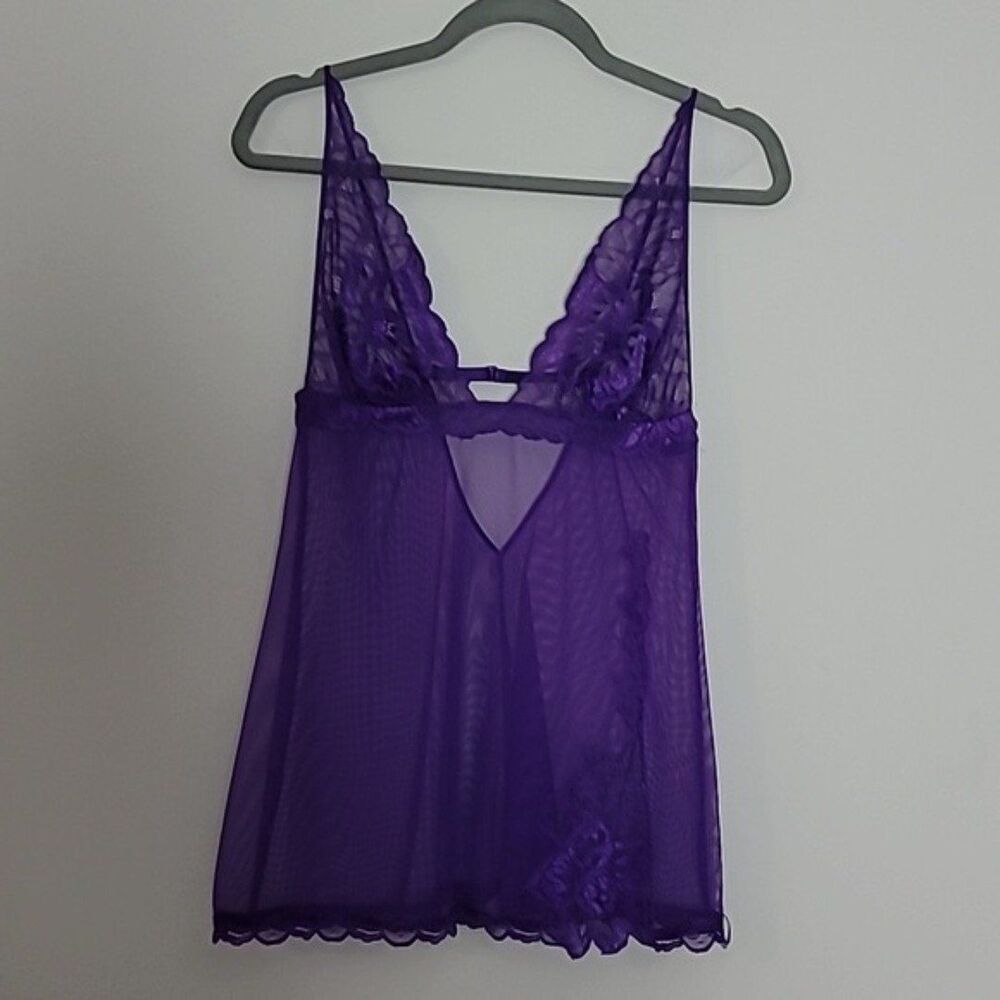 Victoria's Secret purple mesh nightgown babydoll adjustable straps Sz M